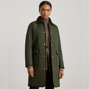 Lauren Ralph Lauren Quilted Coat Dark Olive Green Litchfield Loden Plus Size XXL